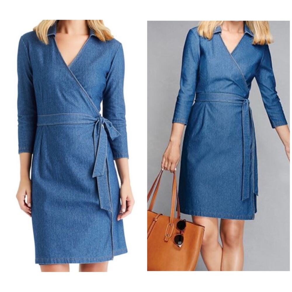 Tuckernuck J. Mclaughlin Lila Indigo Cotton Stretch Denim Wrap Dress Size Medium